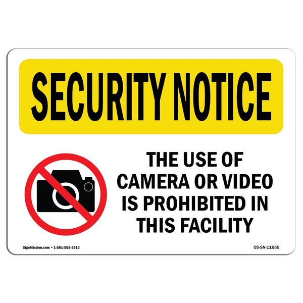 Signmission OSHA Security Sign, 10" Height, 14" Width, Aluminum, Use Of Camera Or Video Prohibited, Landscape OS-SN-A-1014-L-11655